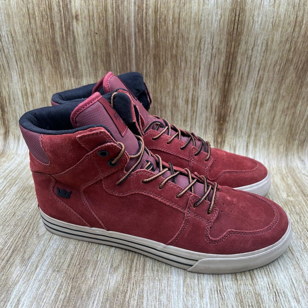 Supra Vaider High Top Men's Size 10 Burgundy Sneakers Suede Skate Shoes‎ S28284